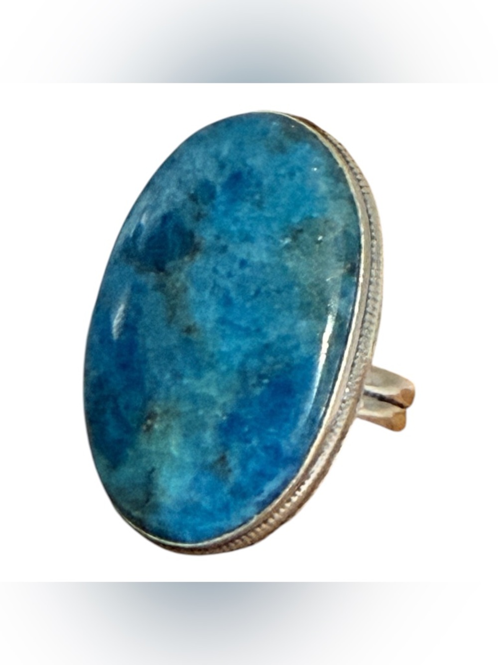 Y2K Blue Apatite Stone Sterling Silver Ring, Boho Southwestern Style, Size 9.5